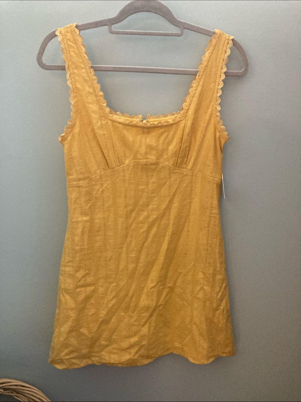 Altar'd State Mustard Yellow Lace-Trim Mini Dress